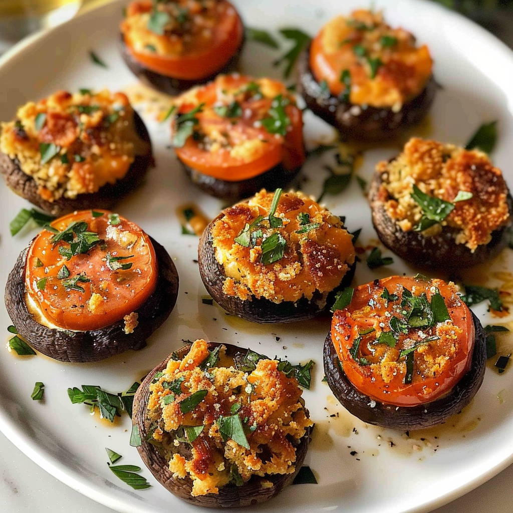 Crispy Tomato Stuffed Mushrooms
